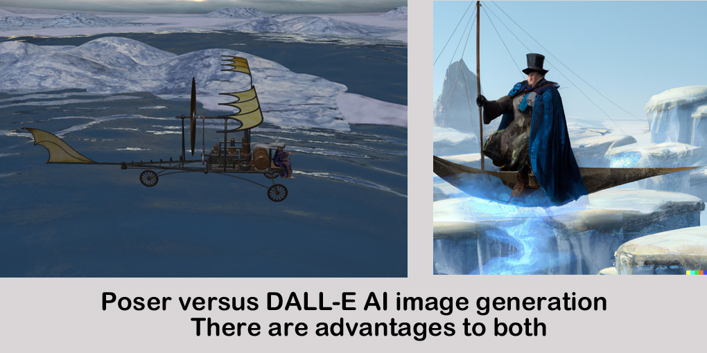 DALL-E versus Poser Image Generation, Both Have Their Place